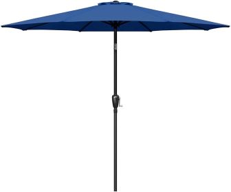 Simple Deluxe 9ft Outdoor Market Table Patio Umbrella with Button Tilt; Crank and 8 Sturdy Ribs for Garden; Blue