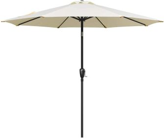 Simple Deluxe 9ft Outdoor Market Table Patio Umbrella with Button Tilt; Crank and 8 Sturdy Ribs for Garden; Beige