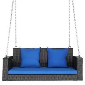 49in Black Rattan Blue Cushion Rattan Swing Chair(Swing frames not included)