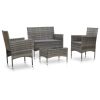 4 Piece Patio Lounge Set with Cushions Poly Rattan Gray