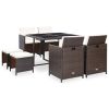 9 Piece Patio Dining Set with Cushions Poly Rattan Brown