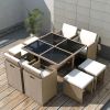 9 Piece Patio Dining Set with Cushions Poly Rattan Beige