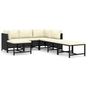 7 Piece Patio Lounge Set with Cushions Poly Rattan Black