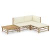 4 Piece Patio Lounge Set with Cream White Cushions Bamboo