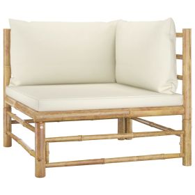 Patio Corner Sofa with Cream White Cushions Bamboo