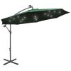 Hanging Parasol with LED Lighting 118.1" Green Metal Pole