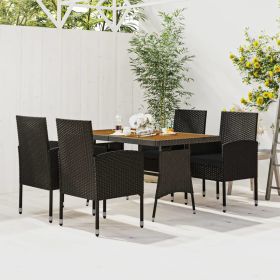 5 Piece Patio Dining Set Poly Rattan Black