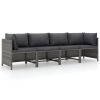 4-Seater Patio Sofa with Cushions Gray Poly Rattan