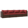 4 Piece Patio Lounge Set with Cushions Poly Rattan Brown