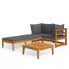 3 Piece Patio Lounge Set with Dark Gray Cushions Acacia Wood