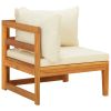 3 Piece Patio Lounge Set with Cream White Cushions Acacia Wood