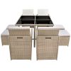 9 Piece Patio Dining Set with Cushions Poly Rattan Beige