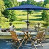 Simple Deluxe 9ft Outdoor Market Table Patio Umbrella with Button Tilt; Crank and 8 Sturdy Ribs for Garden; Blue