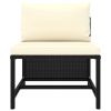 5 Piece Patio Sofa Set with Cushions Black Poly Rattan