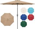 Simple Deluxe 9' Patio Umbrella Outdoor Table Market Yard Umbrella with Push Button Tilt/Crank, 8 Sturdy Ribs for Garden, Deck, Backyard, Pool, Tan