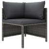 5 Piece Patio Sofa Set with Cushions Gray Poly Rattan