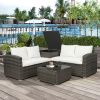 4 PCS Outdoor Cushioned PE Rattan Wicker Sectional Sofa Set Garden Patio Furniture Set