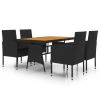 5 Piece Patio Dining Set Poly Rattan Black