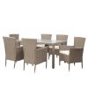 Outdoor Wicker Dining Set, 7 Piece Patio Dinning Table Beige-Brown Wicker Furniture Seating (Beige Cushions)