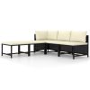 5 Piece Patio Sofa Set with Cushions Black Poly Rattan