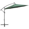 Hanging Parasol with LED Lighting 118.1" Green Metal Pole