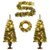 Artificial Christmas Trees 2 pcs with Wreath; Garland and LEDs