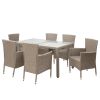 Outdoor Wicker Dining Set, 7 Piece Patio Dinning Table Beige-Brown Wicker Furniture Seating (Beige Cushions)