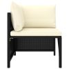 5 Piece Patio Sofa Set with Cushions Black Poly Rattan