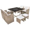 9 Piece Patio Dining Set with Cushions Poly Rattan Beige