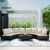 5 Pieces All-Weather Brown PE Rattan Wicker Sofa Set Outdoor Patio Sectional Furniture Set Half-Moon Sofa Set with Tempered Glass Table