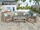 Patio Furniture Set, 4 Piece Outdoor Conversation Set All Weather Wicker Sectional Sofa with Ottoman and Cushions