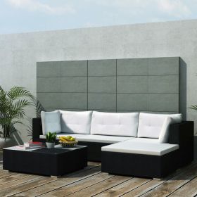 5 Piece Patio Lounge Set with Cushions Poly Rattan Black (Color: Black)