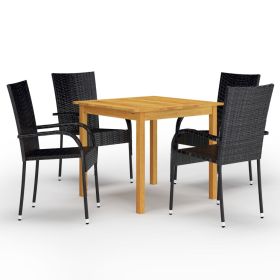 5 Piece Patio Dining Set Black (Color: Black)