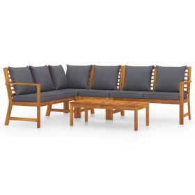 5 Piece Patio Lounge Set with Cushion Solid Acacia Wood (Color: Brown)