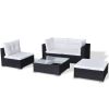 5 Piece Patio Lounge Set with Cushions Poly Rattan Black