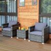 3 Pieces Patio Rattan Furniture Bistro Sofa Set with Cushioned