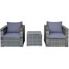 3 Pieces Patio Rattan Furniture Bistro Sofa Set with Cushioned