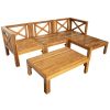 Outdoor Backyard Patio Wood 5-Piece Sectional Sofa Seating Group Set with Cushions; Natural Finish+ Beige Cushions