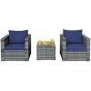 3 Pieces Patio Rattan Furniture Bistro Sofa Set with Cushioned