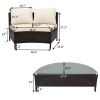 5 Pieces All-Weather Brown PE Rattan Wicker Sofa Set Outdoor Patio Sectional Furniture Set Half-Moon Sofa Set with Tempered Glass Table